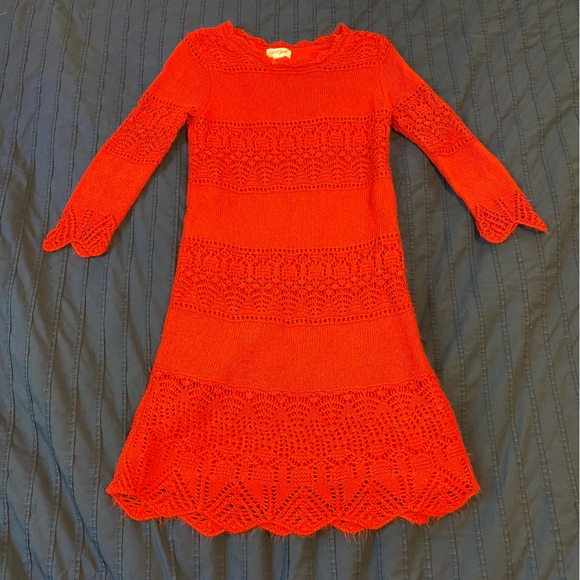 Girl’s Crochet Sweater Dress in Red Size 7/8 - Picture 1 of 8